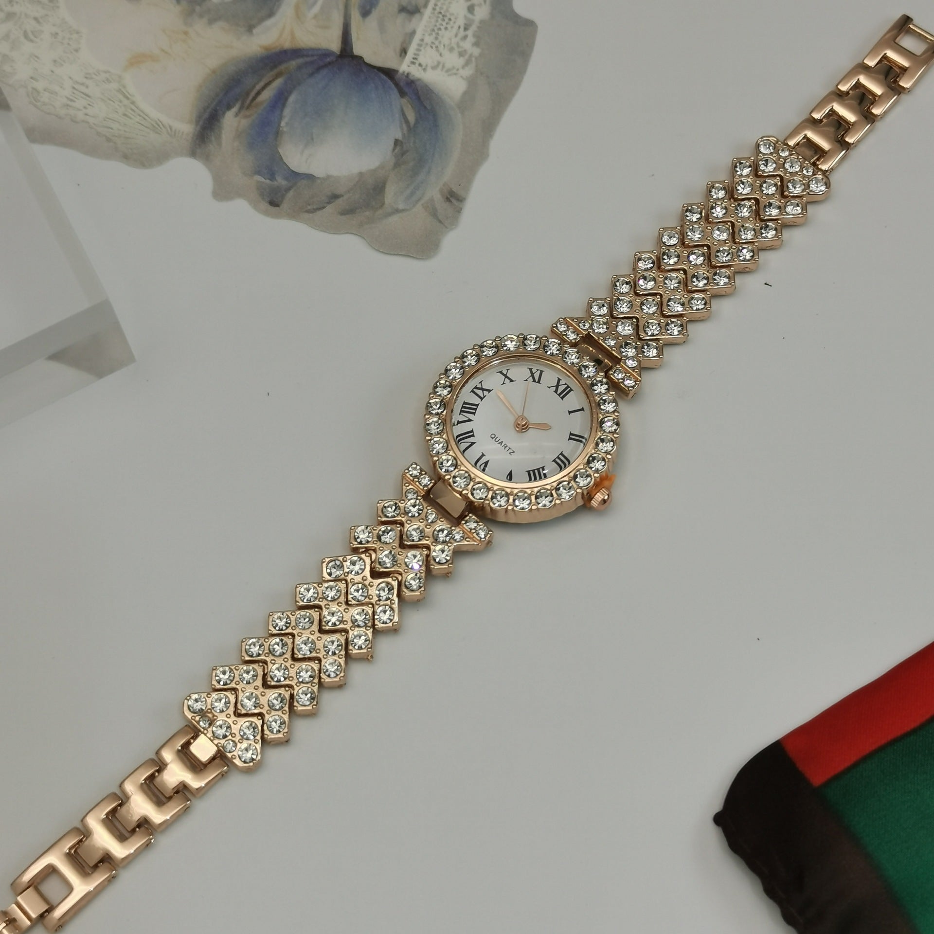 Versatile Diamond-studded Starry Sky Quartz Watch Bracelet For Women