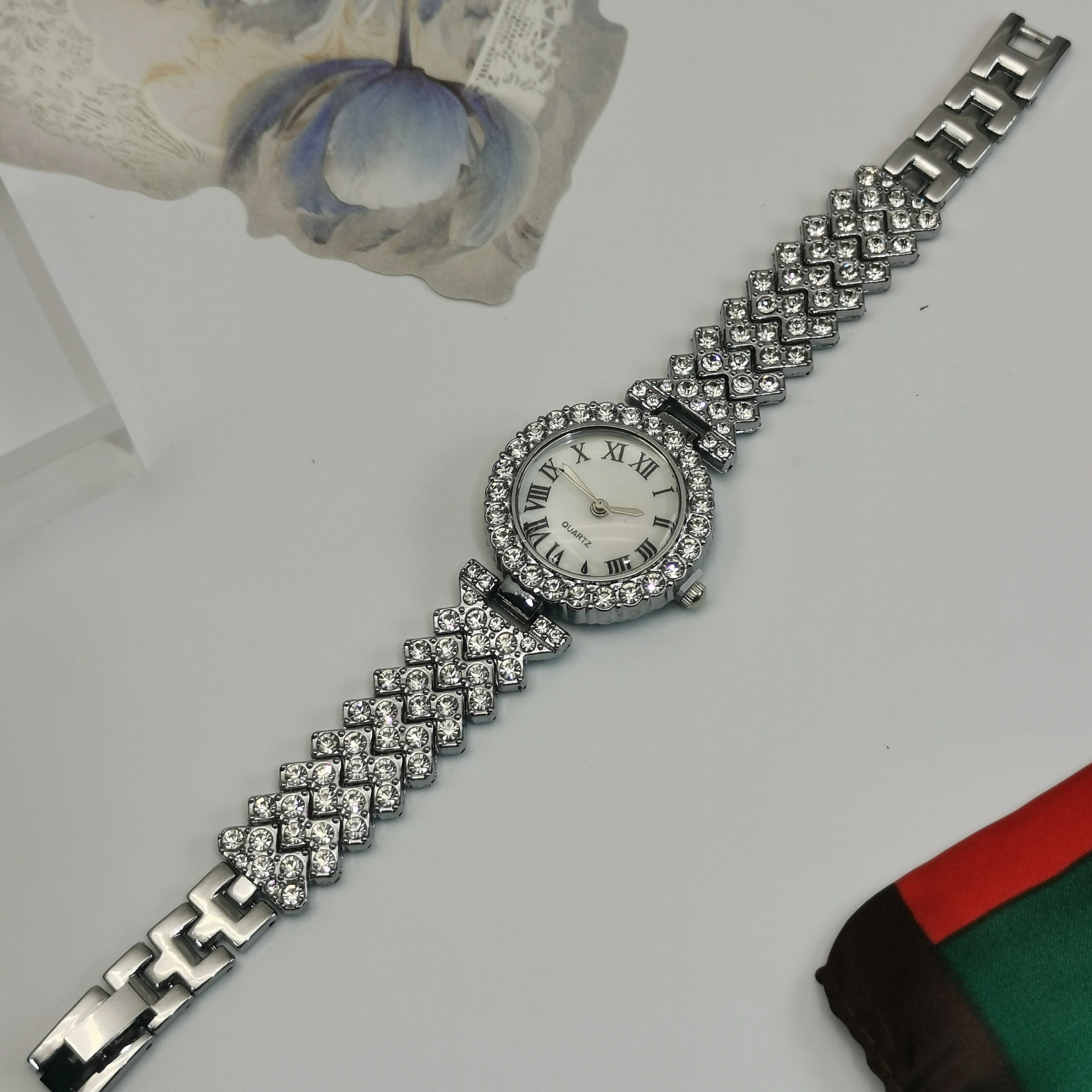 Versatile Diamond-studded Starry Sky Quartz Watch Bracelet For Women