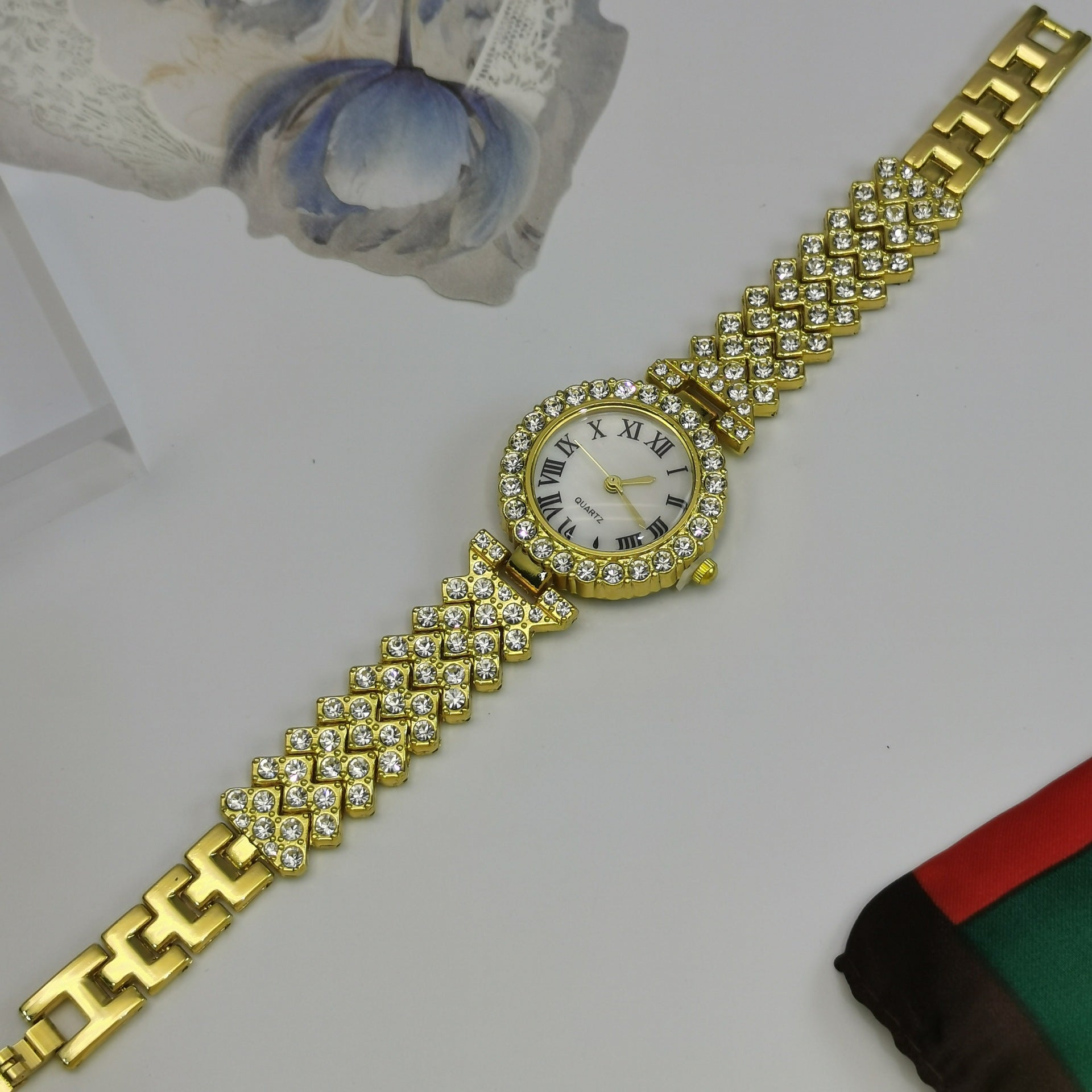 Versatile Diamond-studded Starry Sky Quartz Watch Bracelet For Women